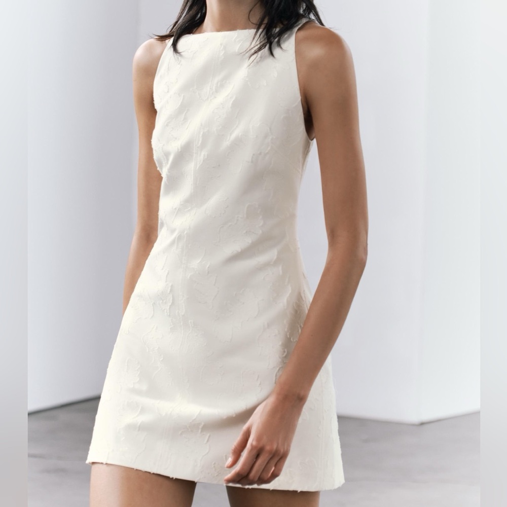 Zara Jacquared Dress, Halter, Cream, size small